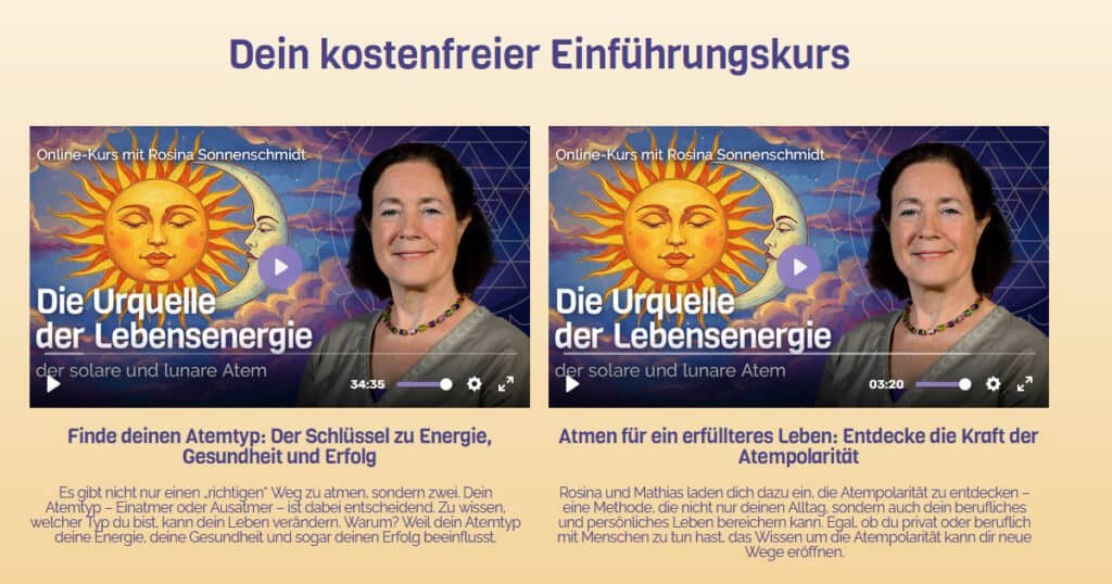 Kostenfreie Einführung in den Kurs mit Rosina Sonnenschmidt: Finde deinen Atemtyp - Der Schlüssel zu Energie, Gesundheit und Erfolg